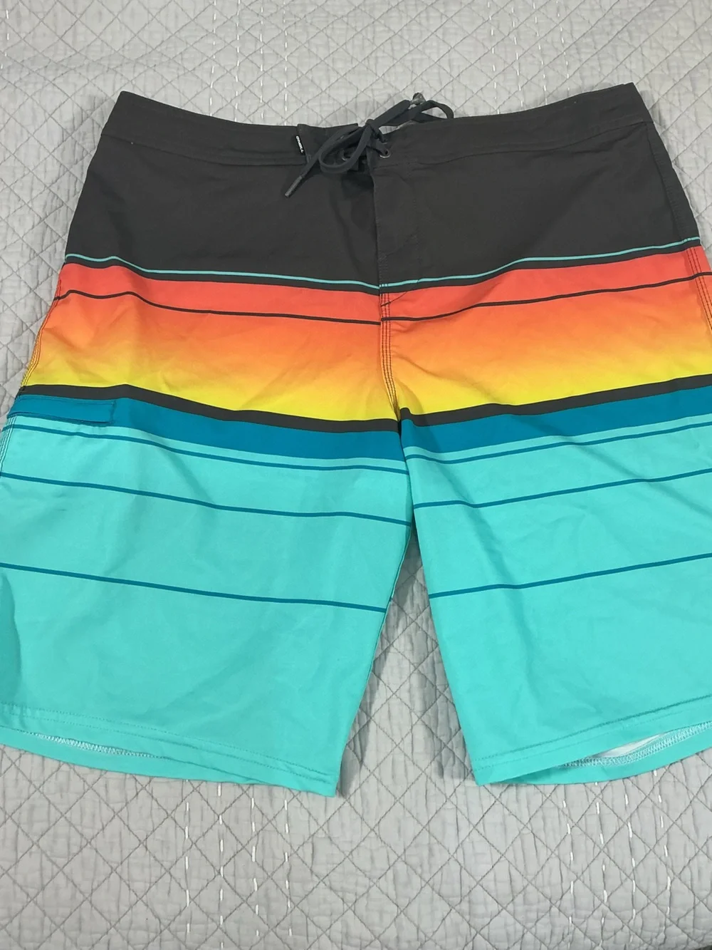 O'Neill Hyperfreak Heat Stripe 21” Turquoise Swim Board Shorts Size 36